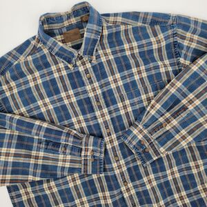 St. Johns Bay Mens Blue Brown Long Sleeve Cotton Collar Thick Denim Shirt XL